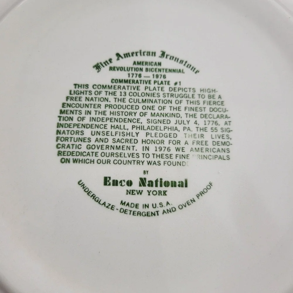 Eco National American Ironstone Bicentennial Commemorative Plate Green USA 10